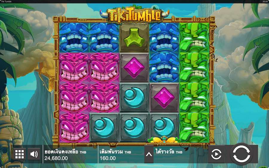 จับคู่สัญลักษณ์ Tiki ใน 20 ช่องจ่ายเงินเพื่อรับรางวัลมากถึง 3,358x เดิมพันใน Tiki Tumble Slot จาก Push Gaming